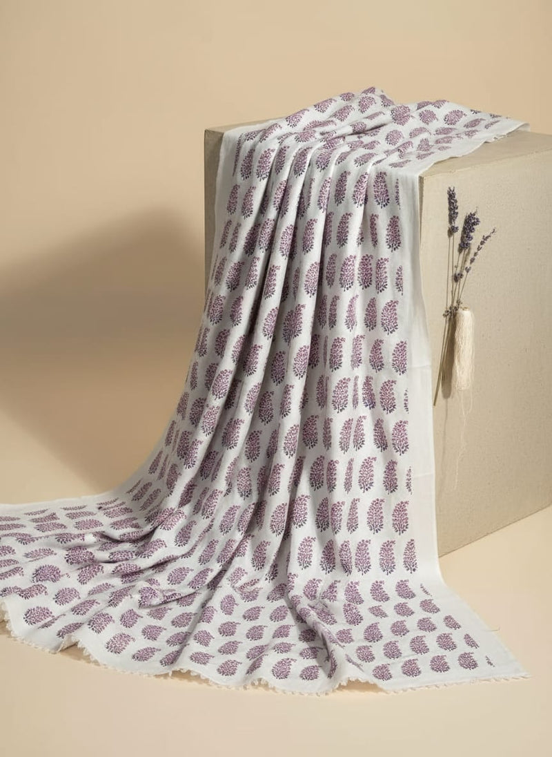 White Paisley Pashmina Printed Fabric