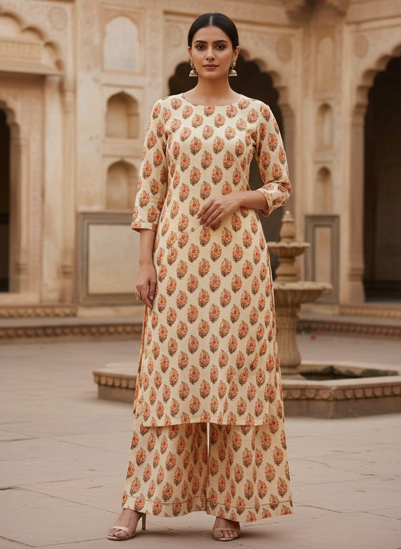 Cream Decorative Pashmina Printed Fabric