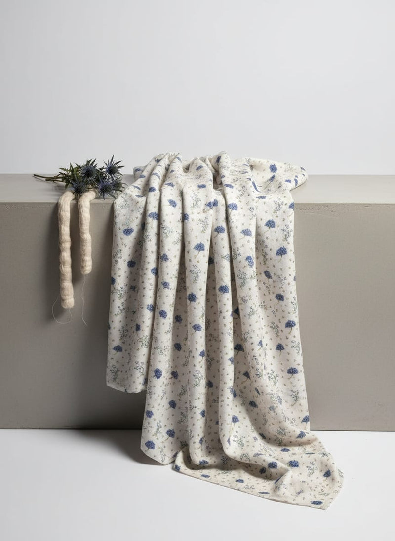 Tan Flower Pashmina Printed Fabric