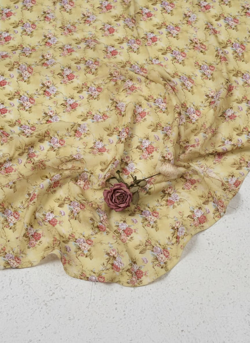 Musterd Yellow Flower Weightless Printed Fabric