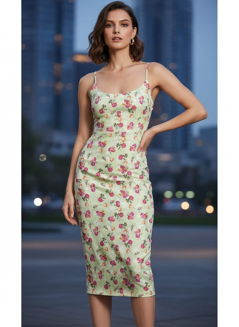Pista Flower Silk Crepe Printed Fabric