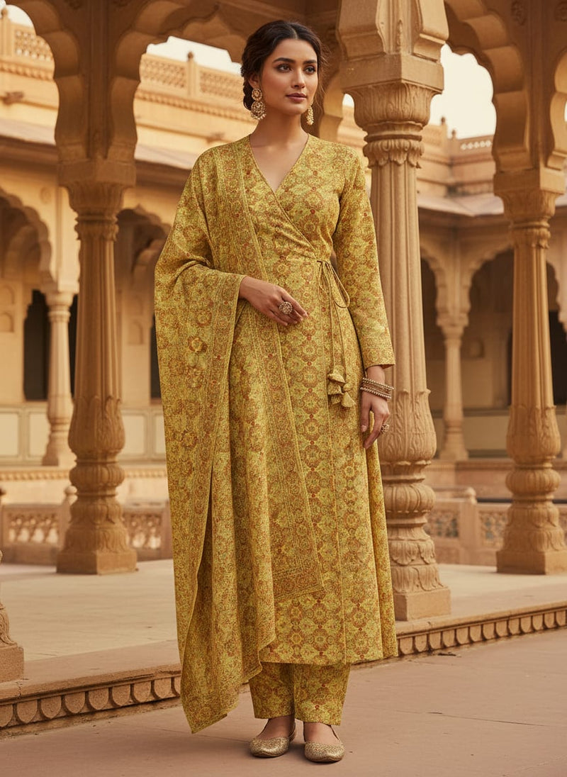 Yellow Ogee Pashmina Printed Fabric