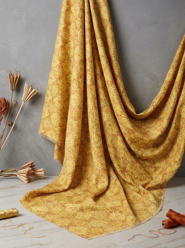 Yellow Intricate Ethnic Paisley Damask Pashmina Digital Printed Fabric - Fabric Editorial Studio Flatlay Lookbook - POPA-0-MA012231-108