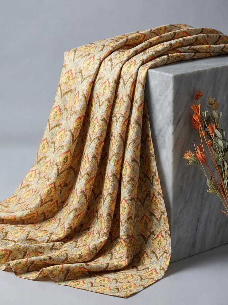 Multicolor Ethnic Damask Motif Pashmina Digital Printed Fabric