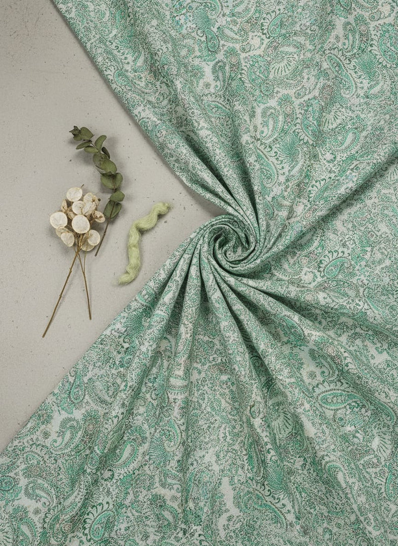 Cream Paisley Pashmina Printed Fabric