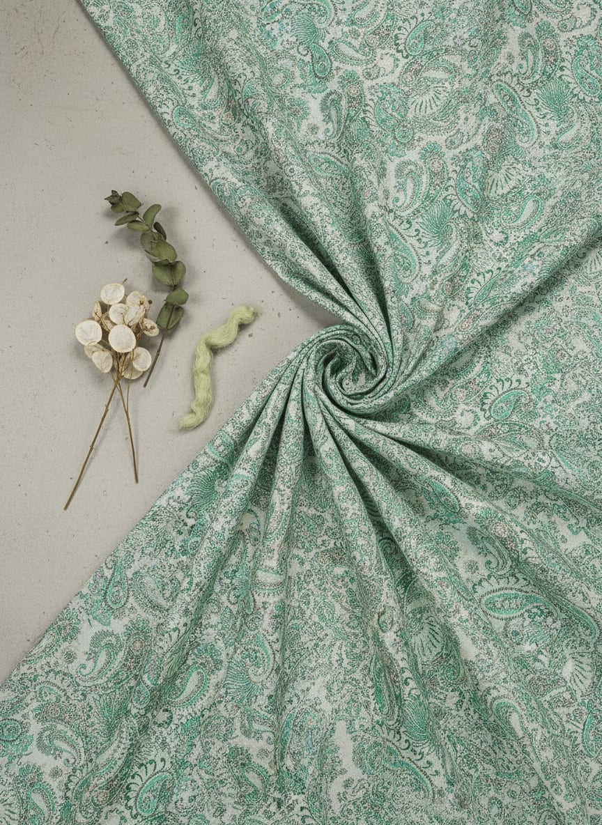 Cream Paisley Pashmina Printed Fabric