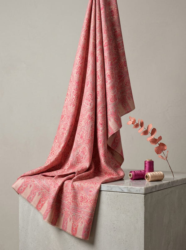 Pink Intricate Ethnic Paisley Pashmina Digital Printed Fabric - Fabric Editorial Studio Flatlay Lookbook - POPA-0-MA012234P1-108
