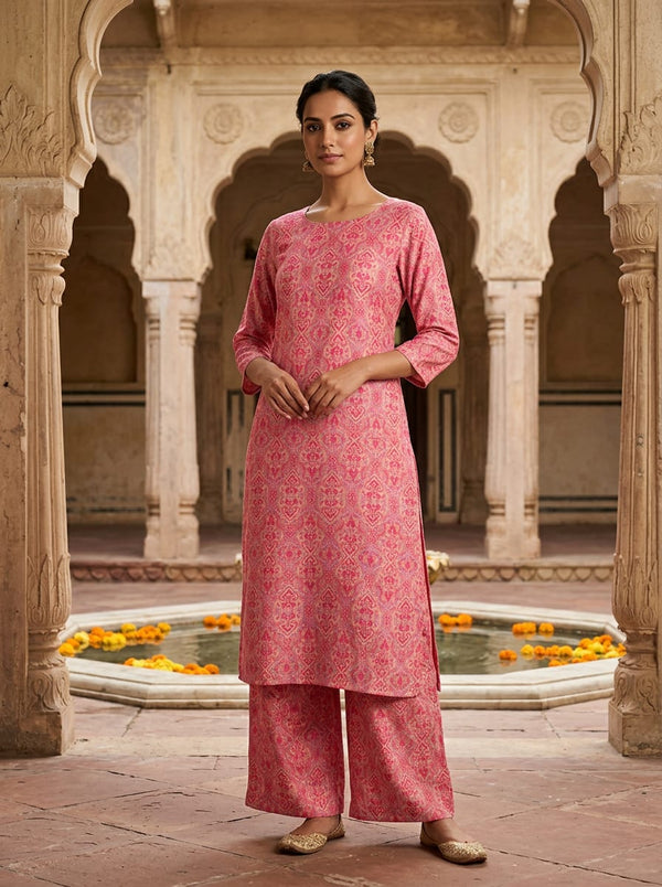 Pink Intricate Ethnic Paisley Pashmina Digital Printed Fabric - Straight Kurta with Palazzo Lookbook - POPA-0-MA012234P1-108 - alternate view