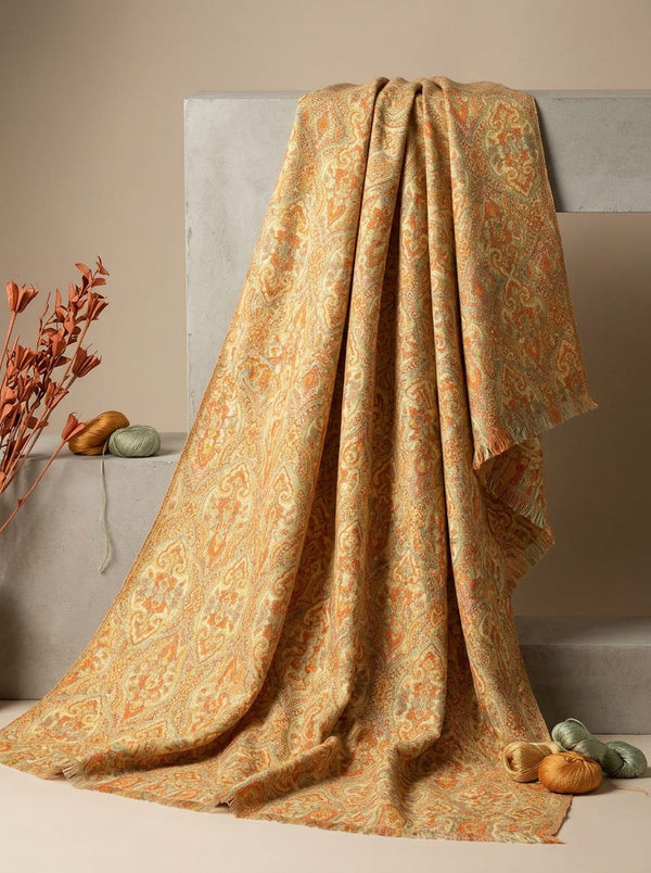 Orange Intricate Ethnic Paisley Damask Pashmina Digital Printed Fabric - Fabric Editorial Studio Flatlay Lookbook - POPA-0-MA012234P2-108