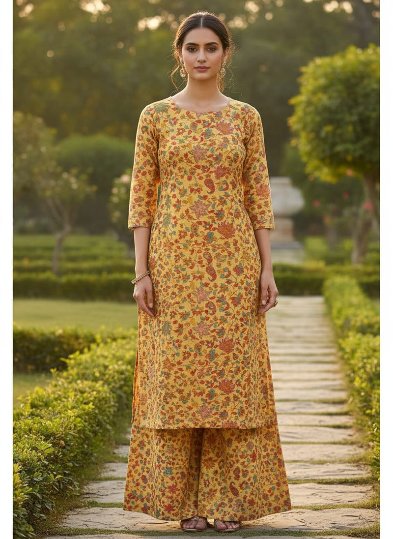 Yellow Leafs Pashmina Printed Fabric