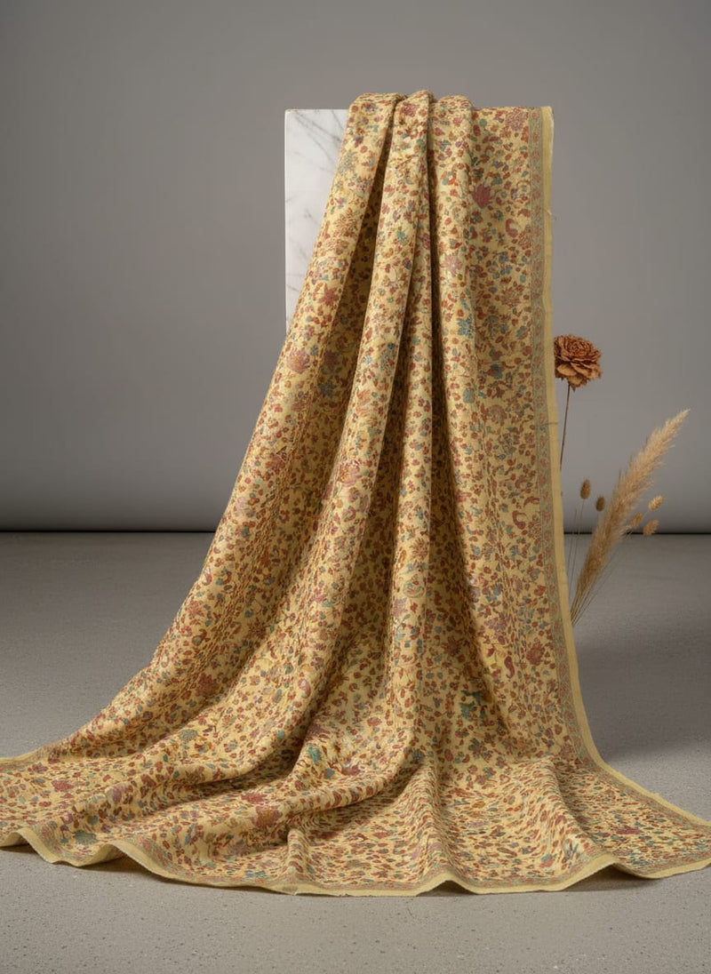Yellow Leafs Pashmina Printed Fabric