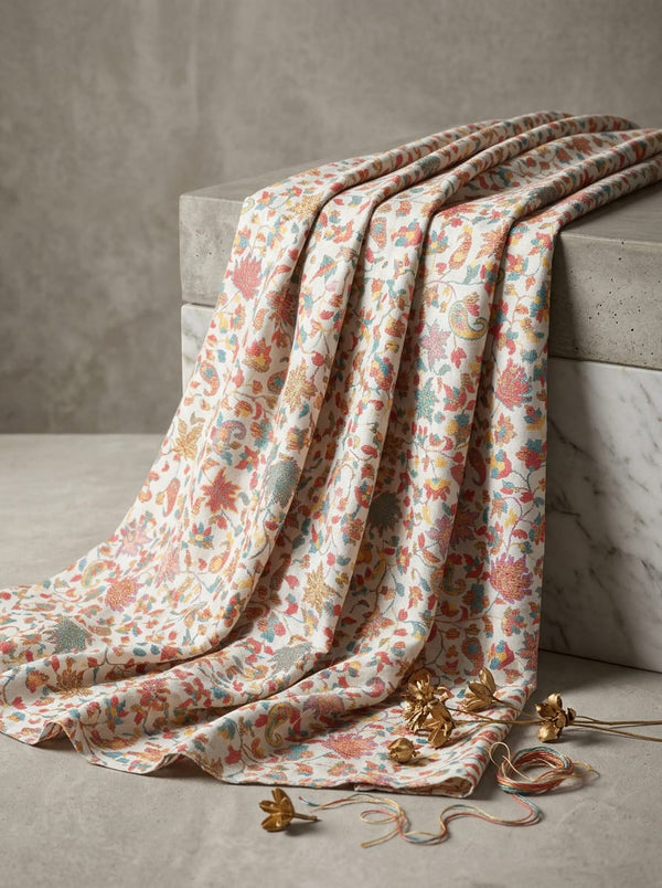 Multicolor Small Ethnic Floral Paisley Pashmina Digital Printed Fabric - Fabric Editorial Studio Flatlay Lookbook - POPA-0-MA012237P2-108