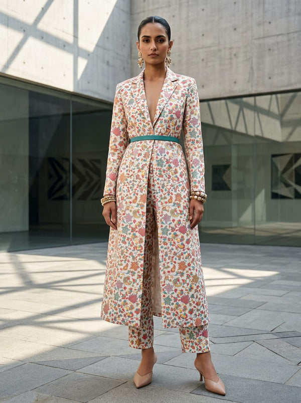 Multicolor Small Ethnic Floral Paisley Pashmina Digital Printed Fabric - Long Jacket Kurta with Straight Pants Lookbook - POPA-0-MA012237P2-108 - alternate view