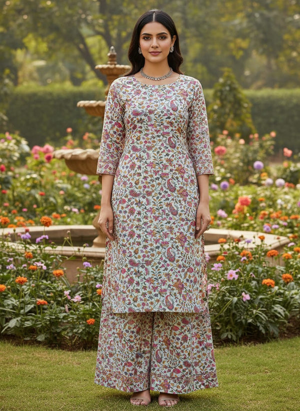 Sky Blue Paisley Pashmina Printed Fabrick - Straight Kurta with Palazzo Lookbook - POPA-0-MA012243P2-108 - alternate view