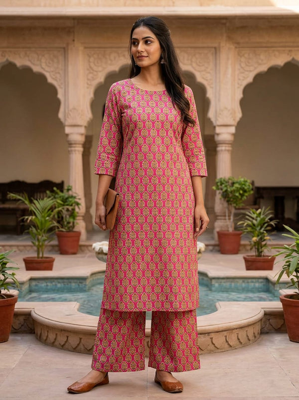 Pink Small Ethnic Floral Buti Pashmina Digital Printed Fabric - Straight Kurta with Palazzo Lookbook - POPA-0-MA012260-108 - alternate view