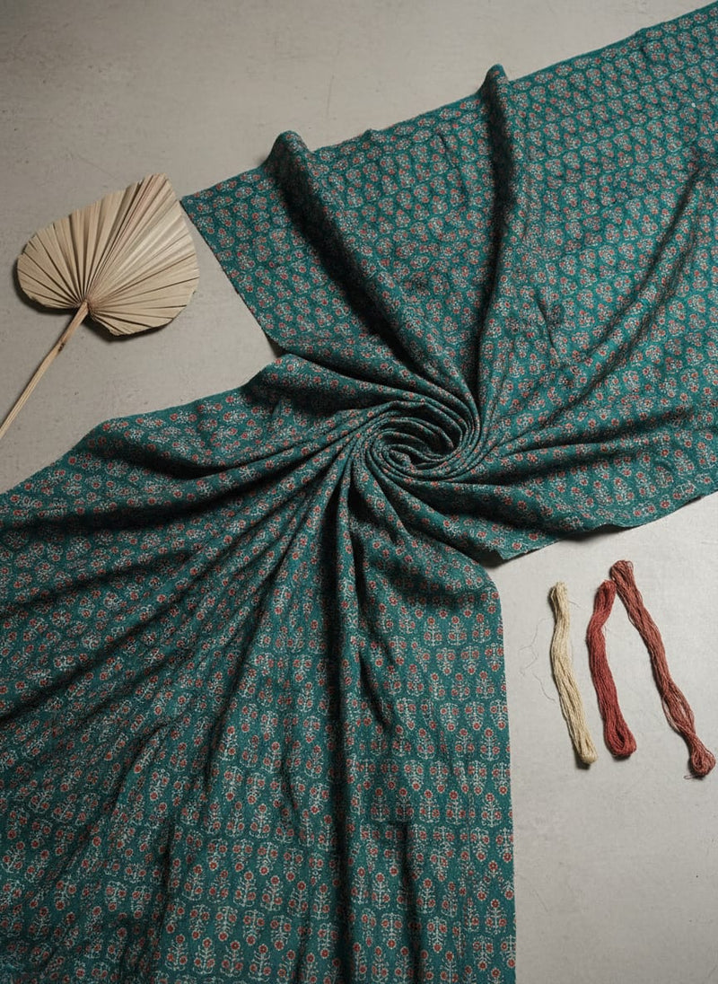 Rama Green Flower Pashmina Printed Fabric