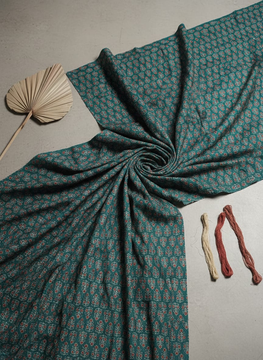Rama Green Flower Pashmina Printed Fabric