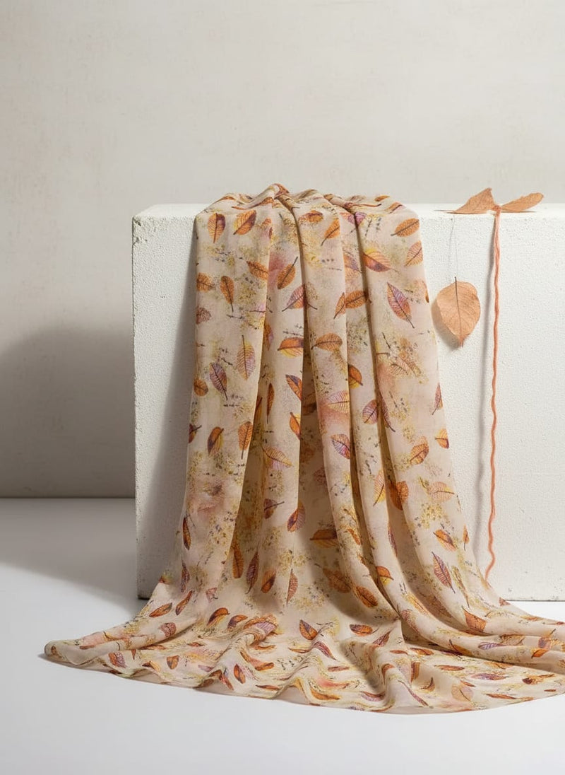 Cream Leaves Weightless Printed Fabric