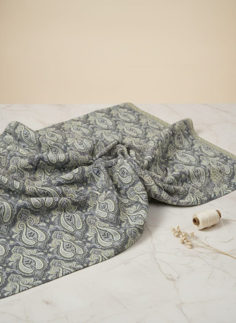 Gray Paisley Pashmina Printed Fabric