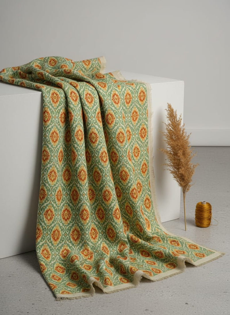 Cream Damask Pashmina Printed Fabric