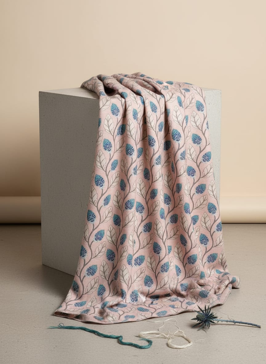 Peach Leaves Pashmina Printed Fabric