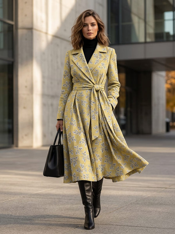 Yellow Ditsy Botanical Leaf Print Pashmina Digital Printed Fabric - Wrap Coat Dress Lookbook - POPA-0-MA012515-108 - alternate view