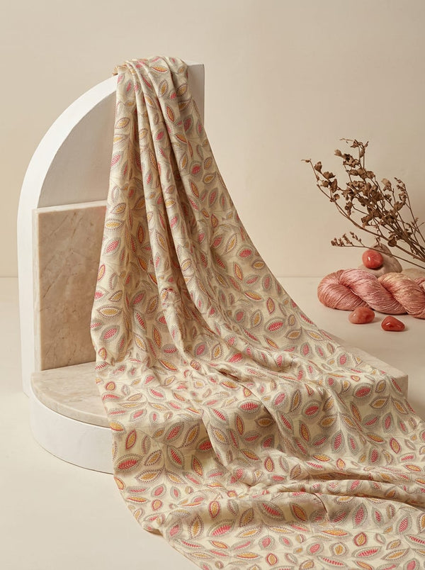 Cream and Red Dainty Ethnic Leaf Print Pashmina Digital Printed Fabric - Fabric Editorial Studio Flatlay Lookbook - POPA-0-MA012737-108