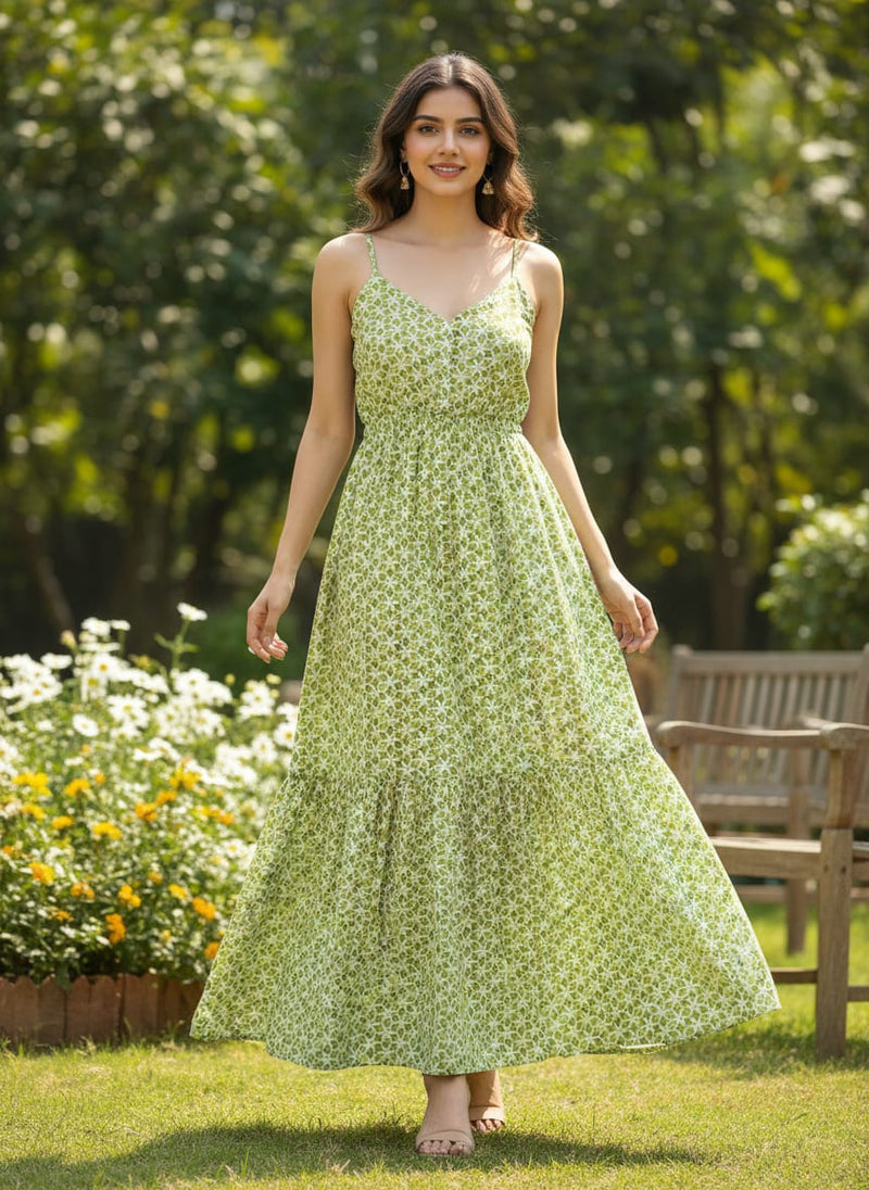Green Flower Weightless Printed Fabric