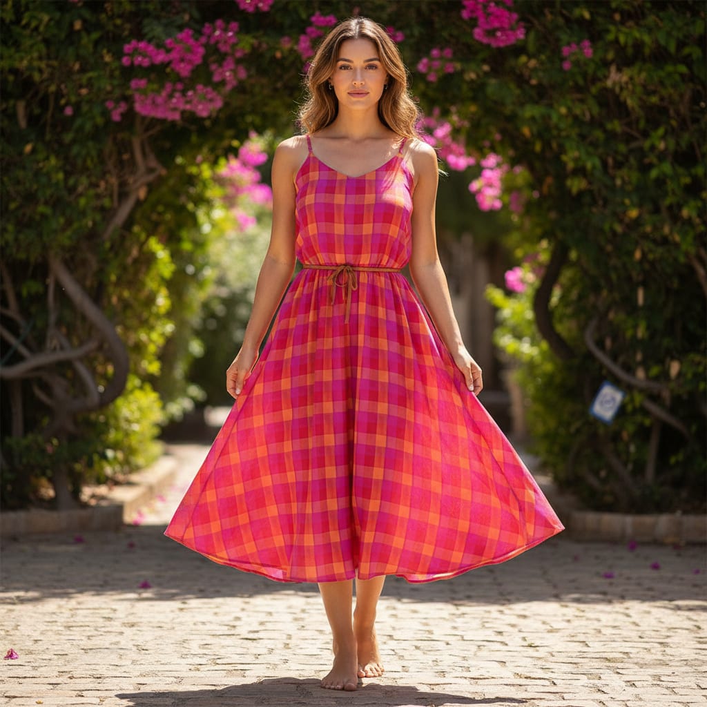 Orange Buffalo Check Weightless Printed Fabric