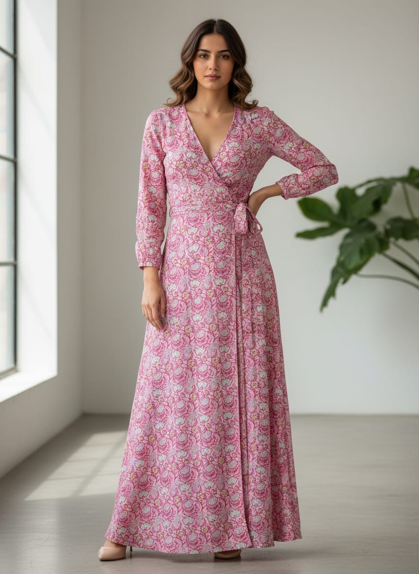 Pink Jecobean Silk Crepe Printed Fabric