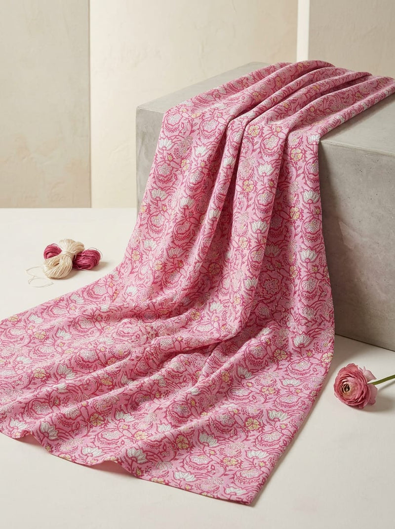Pink Dainty Ethnic Floral Silk Crepe Digital Printed Fabric