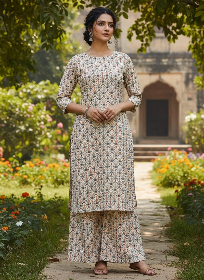 Cream Scales Rayon Printed Fabric