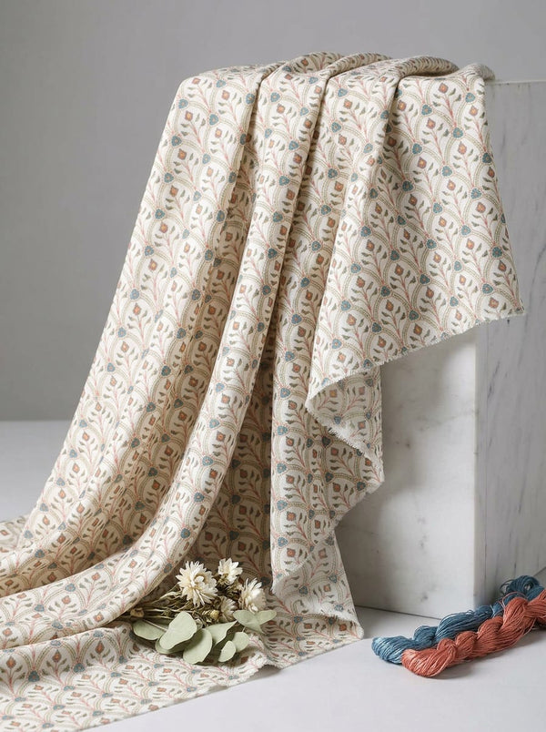 Cream Ethnic Damask Floral Pattern Rayon Digital Printed Fabric - Fabric Editorial Studio Flatlay Lookbook - RA-0-MA01502-110