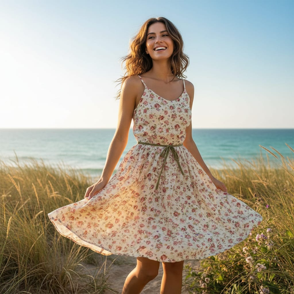 Cream Flower Weightless Printed Fabric