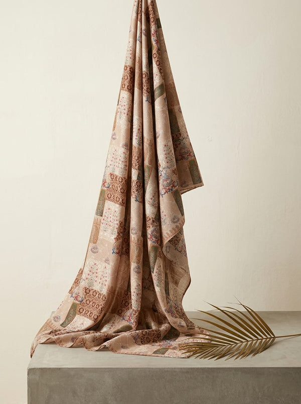 Peach Ethnic Patchwork Print Pashmina Digital Printed Fabric - Fabric Editorial Studio Flatlay Lookbook - POPA-0-MA015700-108
