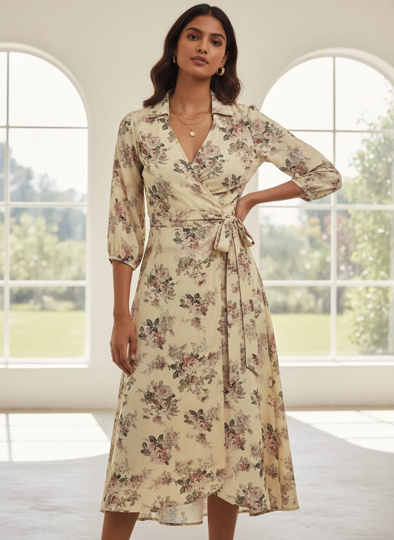 Light Tan Flower Weightless Printed Fabric