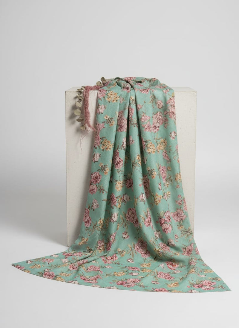 Teal Flower Weightless Printed Fabric