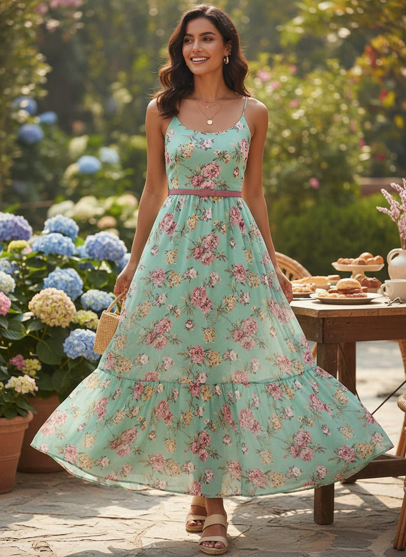 Teal Flower Weightless Printed Fabric