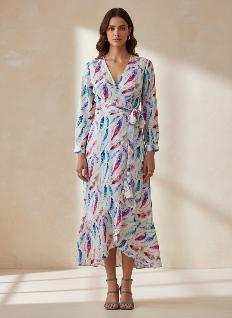 Feathers Digital Printed Fabric - Natural crepe