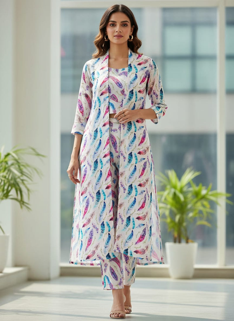 Feathers Digital Printed Fabric - Natural crepe