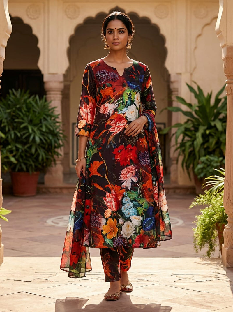 Vitage Flowers Allover Digital Printed Fabric - Pure Cotton
