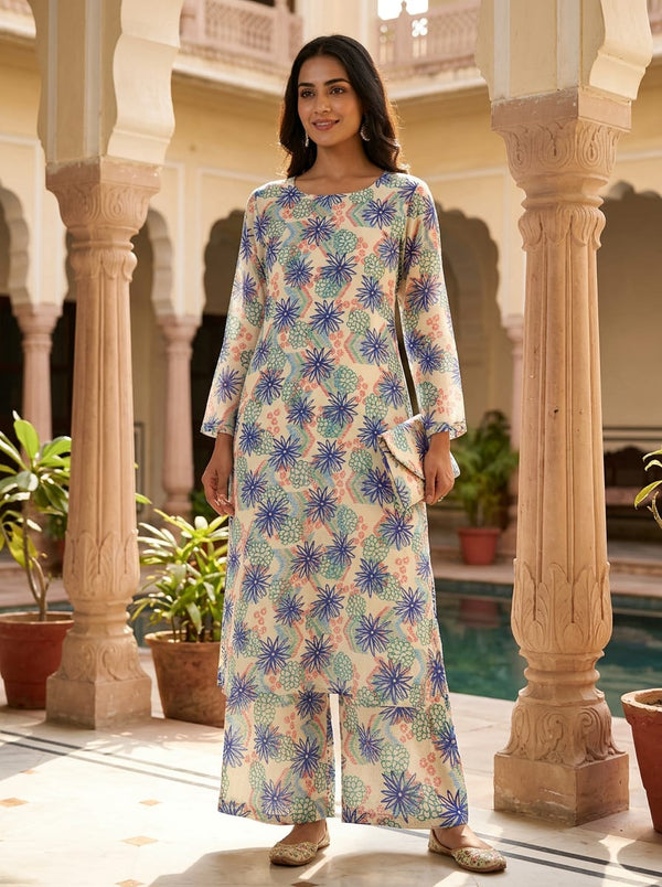 Multicolor Abstract Sketchy Floral and Geometric Pure Muslin Digital Printed Fabric - Straight Kurta with Palazzo Lookbook - PM-0-TA0265-110 - alternate view