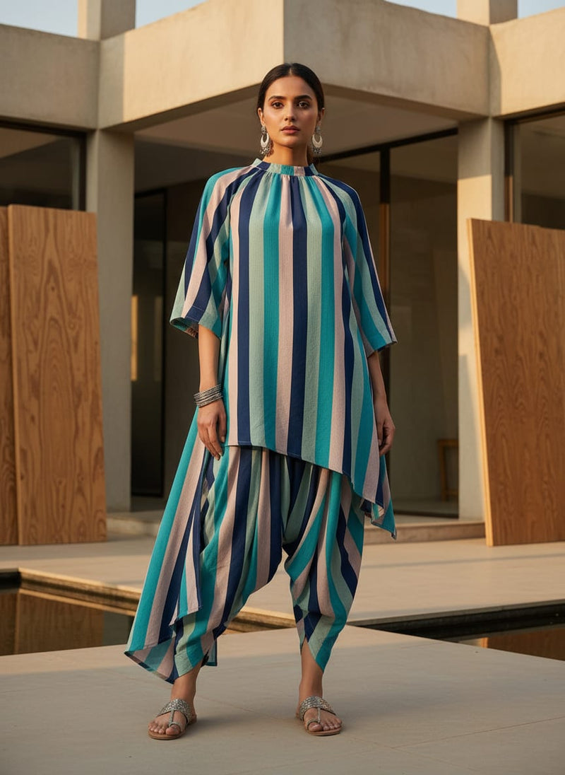 Subtle Colour Stripes Digital Printed Fabric - Pure Muslin