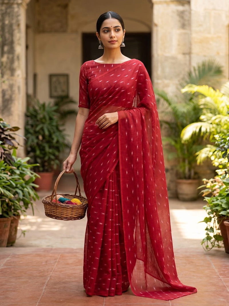 Red Ikat Print Weightless Digital Printed Fabric