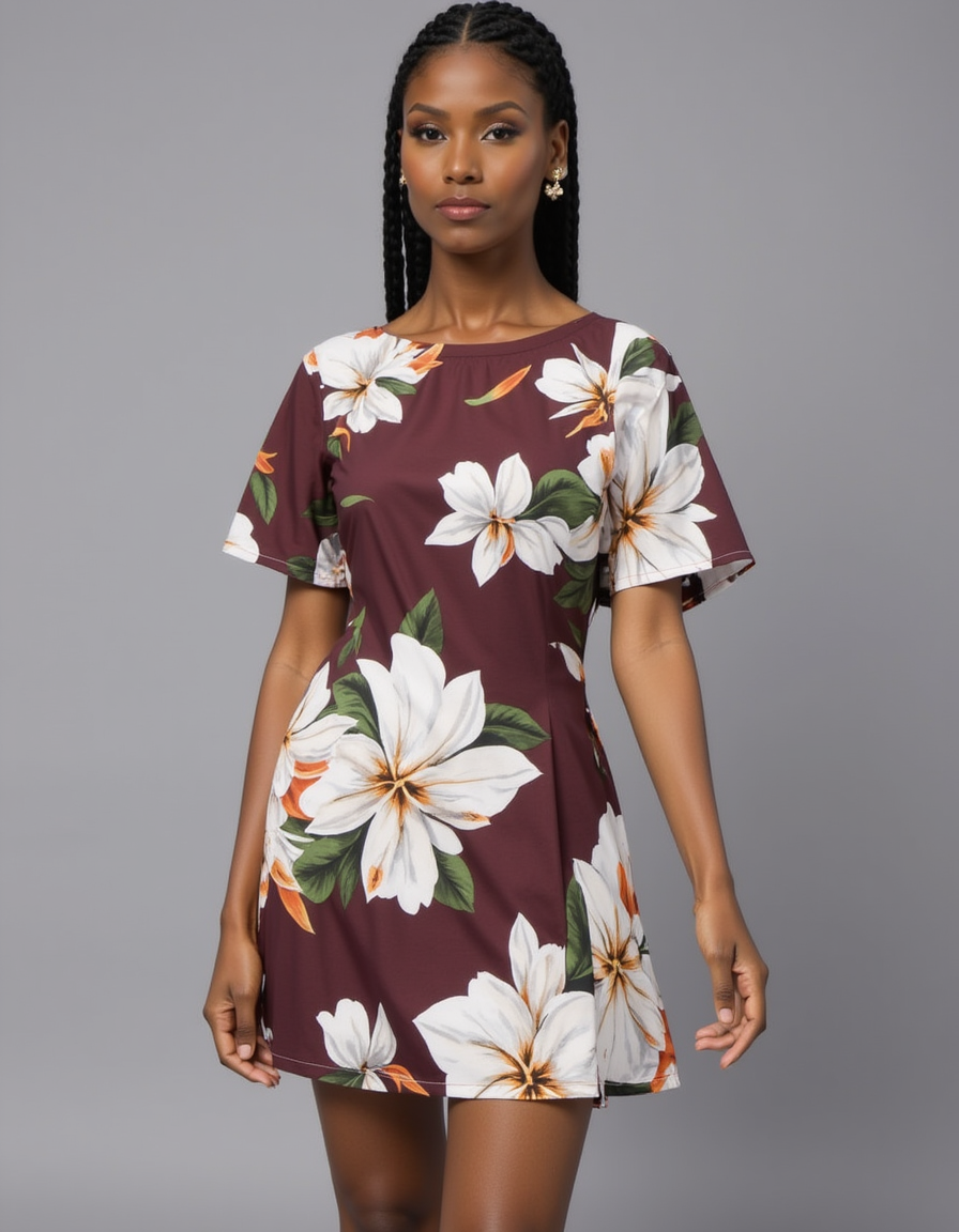 Floral Digital Printed Fabric in Brown - FAB VOGUE Studio