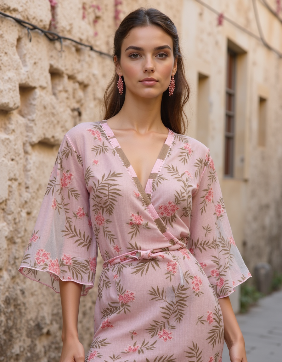 Gorgeous Kota Doria Digital Print Fabric in Green and Pink