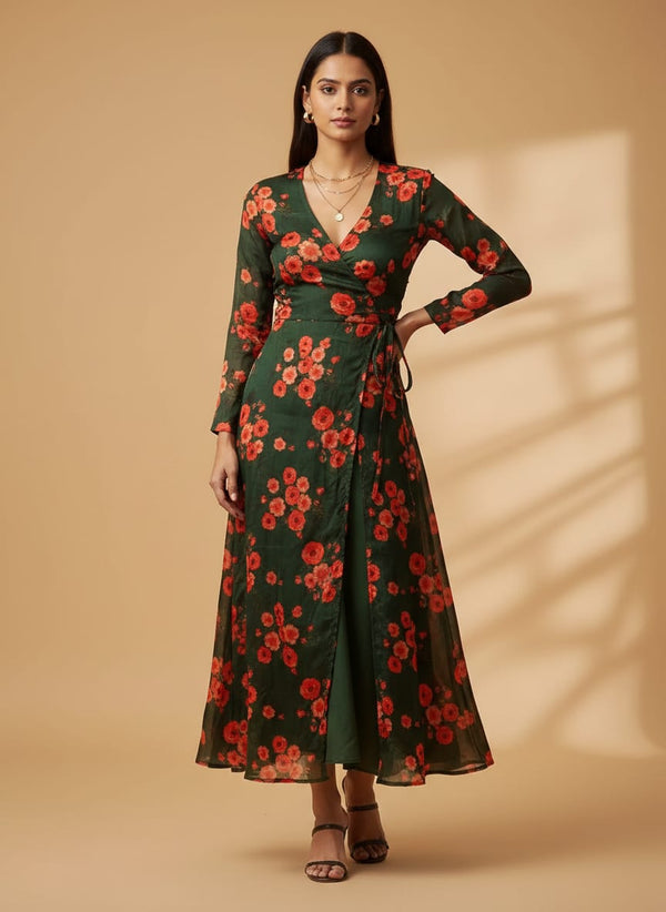 Tusser Silk Digital Printed Fabric in Beautiful Floral & Ditsy Patterns - Wrap Dress Lookbook - TS-0-FVS20229-110 - alternate view