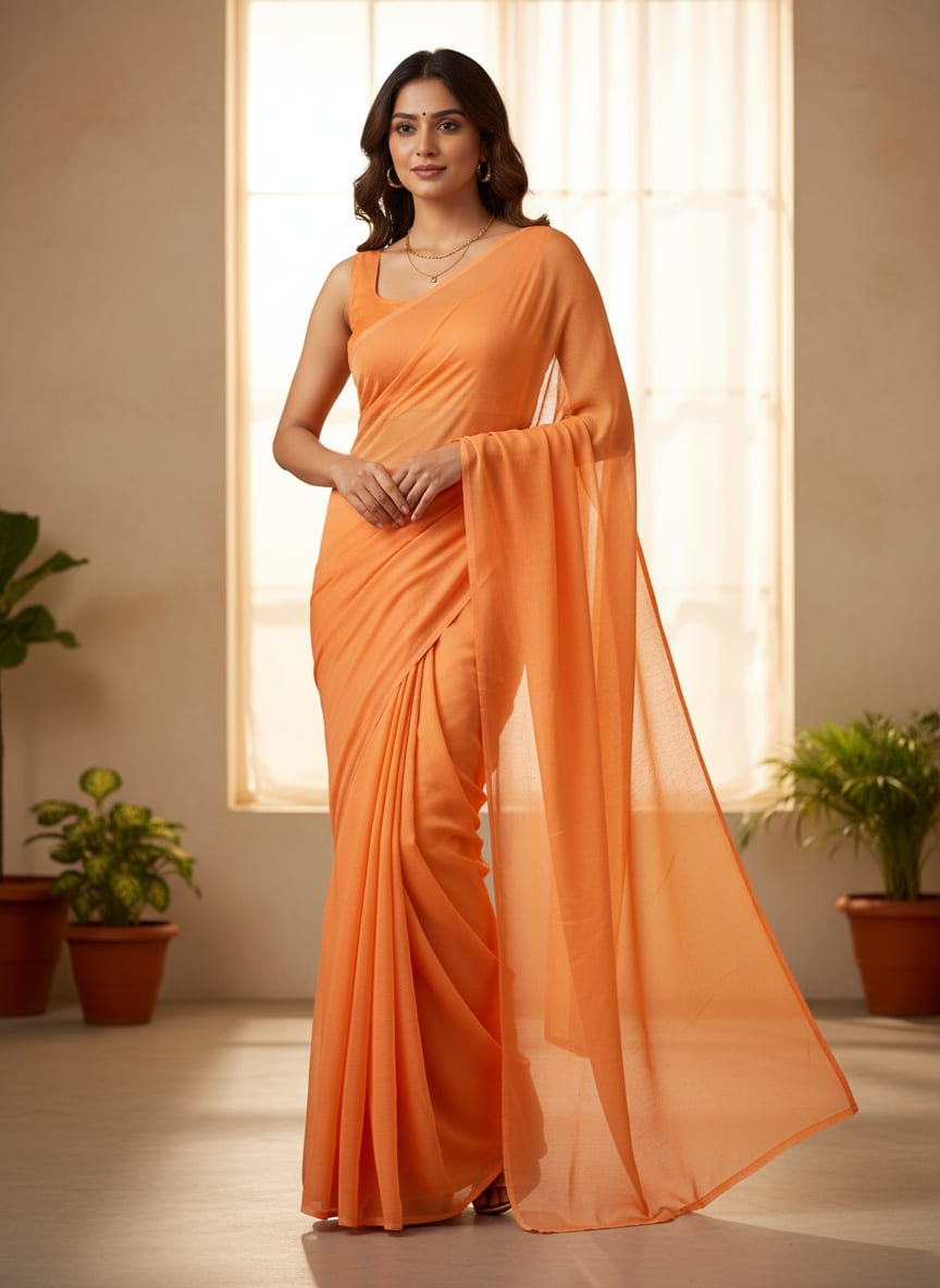 Viscose Chinon Solid Dyed Fabric in Dark Peach Color