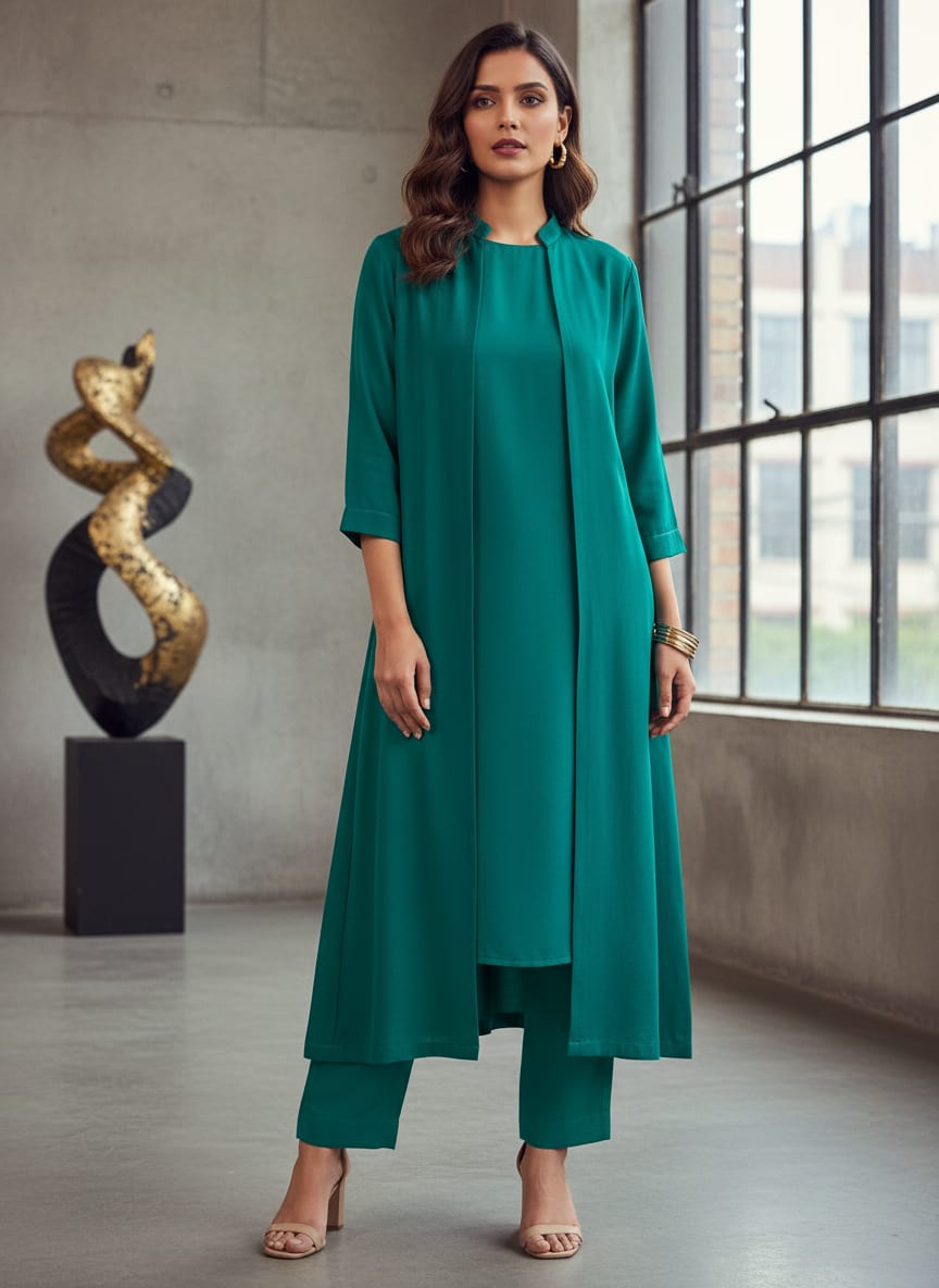 Solid Dyed Natural Crepe Fabric in Rama Color