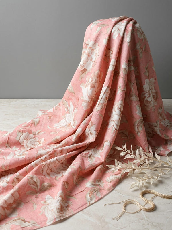 Peach Vintage Peony Floral Pure Cotton Digital Printed Fabric - Fabric Editorial Studio Flatlay Lookbook - PCO-0-FVS2022579-108
